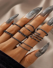 Fashion Black Alloy Chain Twist Geometric Ring Set