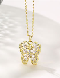 Fashion Gold Stainless Steel Zirconium Crystal Butterfly Necklace