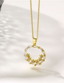 Fashion Gold Titanium Steel Zirconium Wreath Round Necklace
