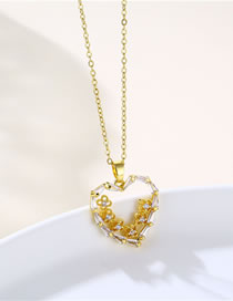 Fashion Gold Titanium Steel Inlaid Zirconium Hollow Heart Necklace