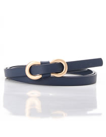 Fashion Zhang Qing Faux Leather Figure 8 Buckle Non-perforated Thin Belt
