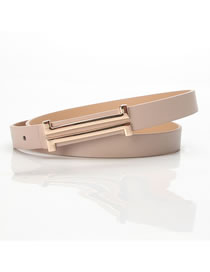 Fashion Apricot Pu Metal Buckle Leather Thin Belt