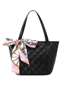 Fashion Black Pu Rhombus Large Capacity Handbag