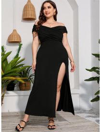 Fashion Black Solid Color Split One Shoulder Dress