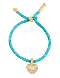 Fashion Lake Green Braided Braided Bracelet With Brass And Zirconium Heart