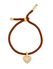 Fashion Brown Braided Braided Bracelet With Brass And Zirconium Heart