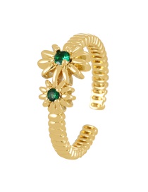 Fashion Dark Green Bronze Zircon Flower Ring