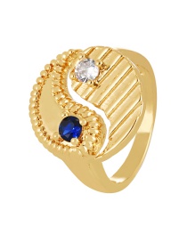Fashion Navy Blue Bronze Zircon Tai Chi Waterdrop Ring