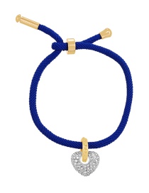 Fashion Navy Blue Braided Braided Bracelet With Braided Zirconia Heart In Copper