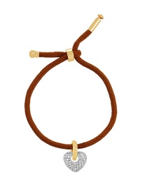Fashion Brown Braided Braided Bracelet With Brass And Zircon Hearts