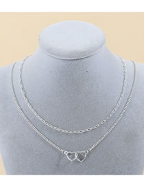 Fashion Silver Color Alloy Openwork Double Ring Heart Necklace