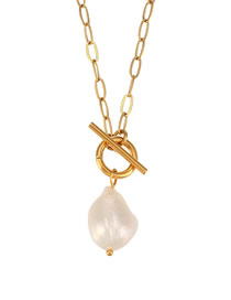 Fashion Gold Color Titanium Steel Shaped Pearl Ot Buckle Necklace