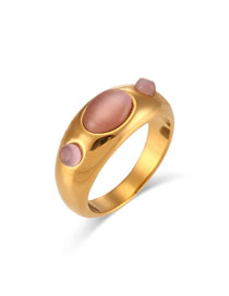 Fashion Pink Opal Stainless Steel Cat Eye Geometric Ring
