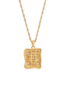 Fashion Gold Color Stainless Steel Inlaid Zircon Moon Square Necklace