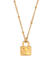 Fashion Gold Color Titanium Steel Heart Gold Lock Necklace