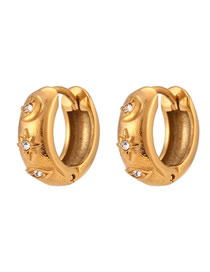 Fashion Gold Color Stainless Steel Star And Moon Earrings With Diamonds