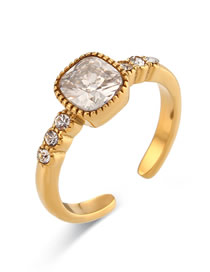 Fashion Gold Color Stainless Steel Gold Plated Square Zirconium Open Ring