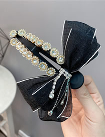 Fashion Black Bow Geometric Bow And Diamond Drop Hair Clip