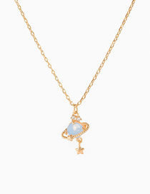 Fashion Blue Rose Gold Copper Diamond Planet Necklace