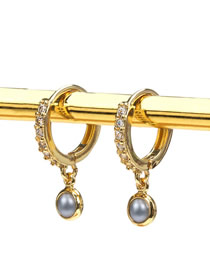 Fashion Grey Brass Diamond Round Earrings
