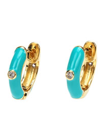 Fashion A Cyan Brass Diamond Drip Oil Round Earrings