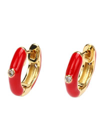 Fashion D Red Brass Diamond Drip Oil Round Earrings