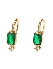 Fashion Green Diamond Brass Gold Plated Earrings With Square Diamonds