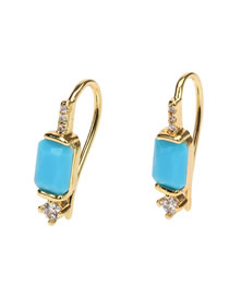 Fashion Blue Turquoise Brass Gold Plated Earrings With Square Diamonds