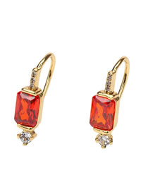 Fashion Red Diamond Brass Gold Plated Earrings With Square Diamonds
