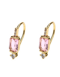 Fashion Pink Diamond Brass Gold Plated Earrings With Square Diamonds