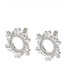 Fashion White Gold White Diamond Copper Diamond Sunflower Stud Earrings