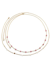 Fashion Gold + Rose Red 3458 Alloy Diamond Geometric Chain Waist Chain