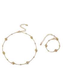 Fashion Section Two Necklace + Bracelet Gold 3450 Alloy Geometric Ball Chain Bracelet Necklace Set