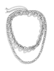 Fashion Silver Metal Geometric Cutout Chain Double Necklace