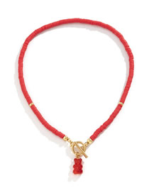 Fashion Necklace Gold + Red 5098 Geometric Gummy Bear Ot Buckle Clay Necklace
