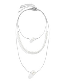 Fashion Silver Pearl Beaded Snake Bone Chain Multilayer Necklace