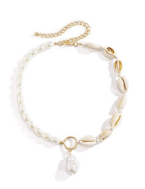 Fashion Gold Alloy Pearl Beads And Shell Necklace