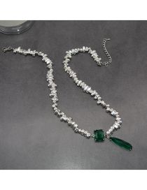 Fashion Green Metal Geometric Irregular Fragmented Silver Green Diamond Necklace