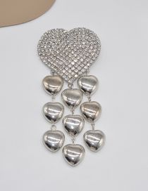 Fashion Silver Metal Flash Diamond Heart Pin