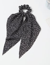 Fashion Black Fabric Floral Ribbon Pleated Hair Tie