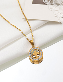 Fashion Golden Cross Titanium Steel Set With Zirconium Cross Round Necklace