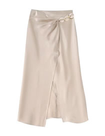 Fashion Khaki Solid Chain Link Slit Skirt