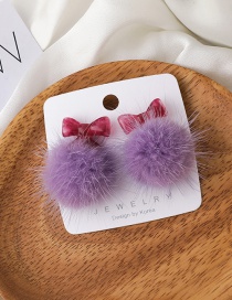 Fashion Purple Bow Mink Hair Ball Earrings