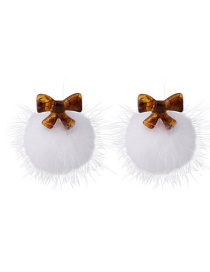 Fashion White Bow Mink Hair Ball Earrings