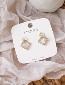 Fashion Golden Square Geometric Pearl Rhinestone Earrings