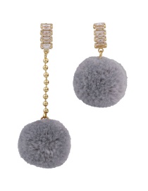 Fashion Gray Asymmetrical Hair Ball Zircon Chain Earrings