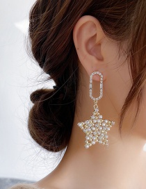 Fashion Golden Five-pointed Star Earrings With Diamonds
