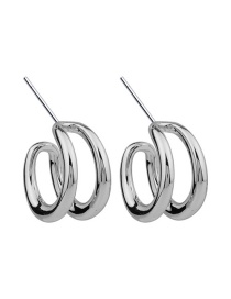 Fashion Silver Double Metal Ear Hoop Earrings