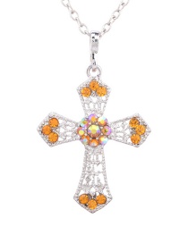 Fashion Orange Rhinestones Square Zircon Cross Necklace