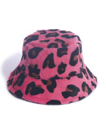Fashion Rose Red Leopard Print Rabbit Fur Fisherman Hat